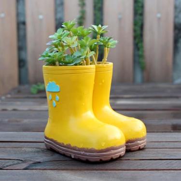 Imagem de Meyas Botas de chuva amarelas vaso de flores bota de chuva jardim ornamento botas de chuva vaso de flores flores flores botas fofas vaso decorativo vaso de suculentas com orifício de drenagem, vaso de