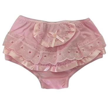 Imagem de Calcinha Infantil Bunda Rica Forro 100% Algodão com Babados e Bordado em Renda (BR, Idade, 1 Ano, 2 Anos, 1, Rosa)