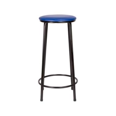 Imagem de Banqueta Alta Flex Sem Encosto Assento em Corino Estrutura Aço Tubular Cozinha Americana Balcão (AZUL)
