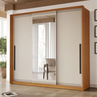 Imagem de Guarda-Roupa Casal Valência 3 Portas 4 Gavetas com Espelho Freijó/Creme - Politorno
