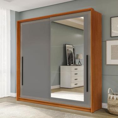 Imagem de Guarda-Roupa Casal Valência 2 Portas 2 Gavetas com Espelho Freijó/Cinza - Politorno