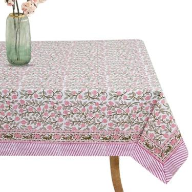 Imagem de Toalha de mesa de jantar com estampa de bloco de mão de algodão, mesa de ação de graças, buffet, buffet, casamento, 6 lugares, 152 x 232 cm, retangular (cor A, 228 x 152 cm (retangular))