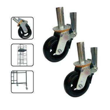 Imagem de 02 Rodizio Rodinha Andaime 6x2 Giratório C/Trava Freio 250kg - LCTE, A