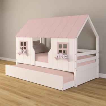 Imagem de Bicama Casinha Encantada Madeira Maciça Branco/ Rosa Housin