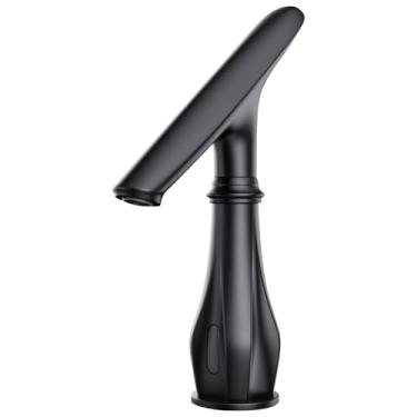 Imagem de Torneira de banheiro sem toque, torneiras de pia de banheiro preto fosco 1 furo, sensor de movimento automático operado por bateria, torneira de água de vaso sanitário com placa de cobertura