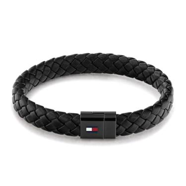 Imagem de Tommy Hilfiger Pulseira masculina de couro trançado redondo, standard, Aço inoxidável, Sem Pedra Preciosa