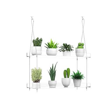 Imagem de Prateleiras de plantas transparentes suspensas de 2 camadas para janelas, prateleira de parede de acrílico para cozinha, jardins internos, flores, ervas, organização de mudas e exibição de vasos, 40,6