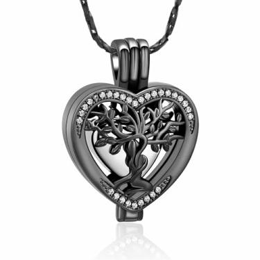 Imagem de QGJNSGC Colar de urna árvore da vida para cinzas em forma de coração, joias de cremação, lembrança, presentes para mulheres, homens, medalhões, cinzas, suporte para animais de estimação, One size, Aço
