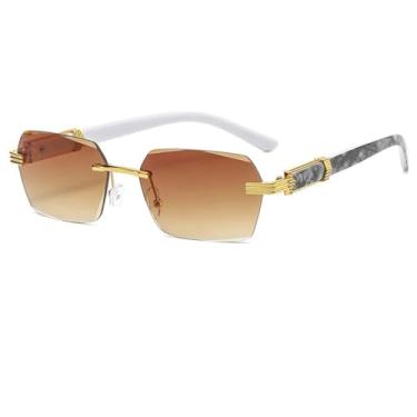 Imagem de VFDHN Óculos de sol feminino punk pequeno uv400 masculino retangular feminino (dourado-marrom)