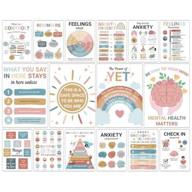 Imagem de gisgfim 16 peças de pôsteres de saúde mental para sala de aula, ansiedade, terapia de crescimento, mentalidade inspiradora, aconselhamento, terapeuta, escritório, deve ter, roda, quadro de balas
