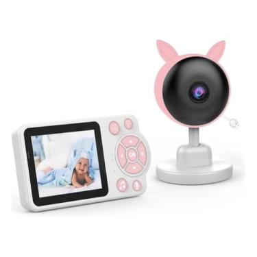 Imagem de Babá Eletrônica Com Monitor Colorido Baby Monitor Segurança Infantil Kids Sem Fio, Câmera e Tela LCD Com Musica de Ninar Control de Temperatura (Rosa)