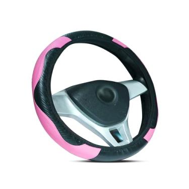 Imagem de Capa de volante de couro de fibra de carbono elástica – ajuste universal 38 cm, aderência antiderrapante elástica, fácil de instalar, durável e elegante adequado para carros, caminhões e SUVs (H-fen1)