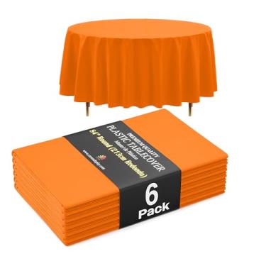 Imagem de Exquisite Toalha de mesa redonda laranja premium 66% mais grossa, pacote com 6, toalha de mesa de plástico descartável de 213 cm, toalha de mesa redonda de plástico não rasga facilmente como marcas