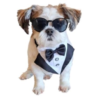 Imagem de C04 Conjunto de fantasia de animal de estimação retrô + smoking gravata borboleta babador de raças pequenas a médias 5,4-13,6 kg adereço de festa cosplay sessão de fotos (Panto preto + babador de