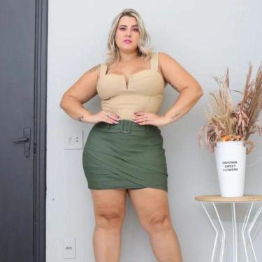 Imagem de Short Saia Plus Size Modelagem Grande Cós Alto Pregas Cinto - Bucci Bo