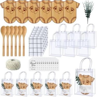 Imagem de Teenyyou 6 conjuntos de prêmios de chá de bebê para jogadores vencedores de chá de bebê presentes de convidados tábua de queijo de bambu colher de bambu toalha xadrez hastes de eucalipto artificial