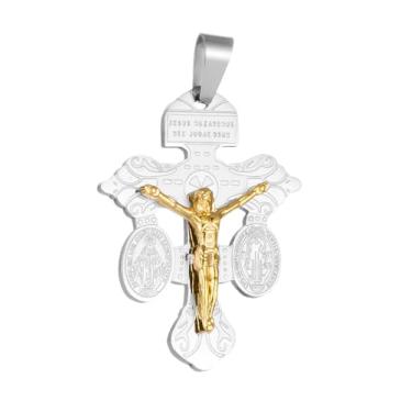 Imagem de COTTVOTT Crucifixo de indulgência de perdão com São Bento e Medalha Milagrosa Tripla Ameaça Crucifixo Criação de Colar Pingente Cruz, Mulheres Homens Católica Pingente Pingente Pingente de Cruz (Cor