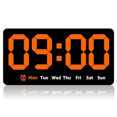 Imagem de Relógio de parede digital com visor grande de 21 cm, relógio de LED com data e semana, alarme duplo, 3 níveis de brilho, ajustável, relógio de parede para sala de estar, quarto, escritório, sem