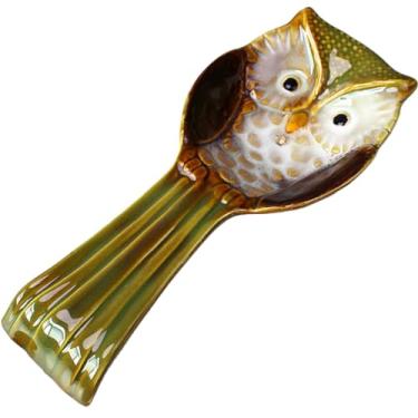 Imagem de BESTonZON Suporte De Colher Coruja Descanso Cerâmica Concha Espátula Cozinha Utensílios Organizador Pratos Laterais Para Fogão Bancada