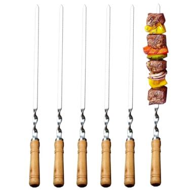 Imagem de Rrlihjgu Espetos Para Kebab - Espetos de Churrasco Reutilizáveis para Jardim | 6 Peças Reutilizáveis De Aço Inoxidável Longos E Planos Para Espetar Carne E Cozinhar Legumes Ao Ar Livre Para Camarão E