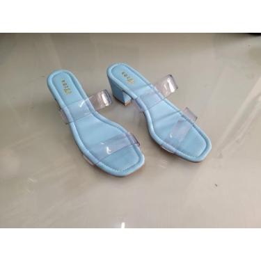 Imagem de Tamanco Sandália Feminino vinil Salto Medio - Rozês  Shoes, Azul, 38