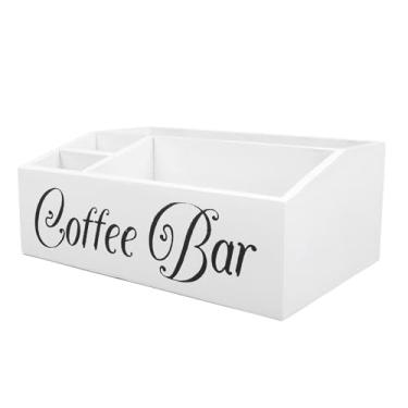 Imagem de Organizador da Estação de café de Madeira Sólida, Suporte de Armazenamento de Cafeteira Branca, Com 4 Compartimentos, Caixa Decorativa de Barra de Fazenda