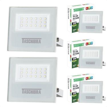 Imagem de Kit 5 Refletor Holofote Taschibra Led Tr Slim 20w Verde Prova Da água Ip65 Branco Bivolt