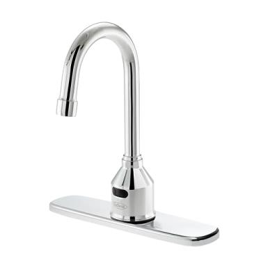 Imagem de Krowne Torneira eletrônica com sensor de montagem em deck de furo único série Royal 16-649, alimentado por bateria, 4 pilhas alcalinas AA de 1,5 V ou fonte de alimentação