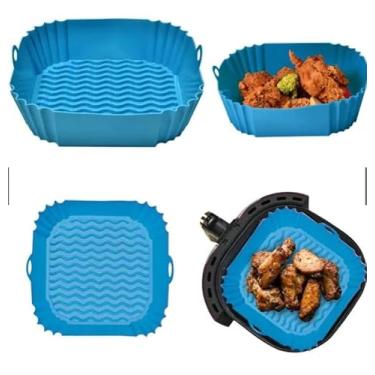 Imagem de Forma Assadeira Para Fritadeira Air Fryer Com Alça Em Silicone Reutilizável Quadrada (AZUL | 1 UN)