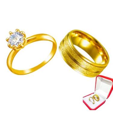 Imagem de Aliança União Ouro 18k 6mm Friso Brilho Casamento + Solitario Anel 2mm
