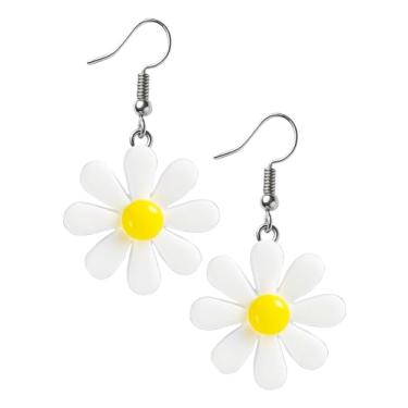 Imagem de Acessórios femininos anos 70 para roupas brincos de gota de margarida de acrílico para mulheres – joias pendentes amarelas leves, acessórios fofos de verão