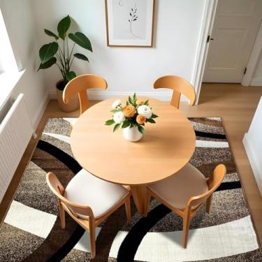 Imagem de 1 Tapete Belga Sala de Jantar Mesa Grande Es Mo 140 x 200 Vr (D4Mod Bege Preto Branco Marrom - Moderno Manchado Abstrato)