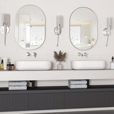 Imagem de NEUWEABY Espelho oval para banheiro, espelhos ovais, 2 peças de espelhos de banheiro prateados de 50,8 x 76,2 cm para espelhos de comprimidos sobre a pia, espelho de parede de cápsula, espelho moderno