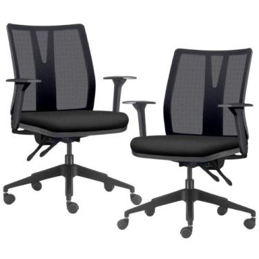 Imagem de Kit 2 Cadeiras de Escritório Giratória Diretor Flow F02 Base Preta Cre