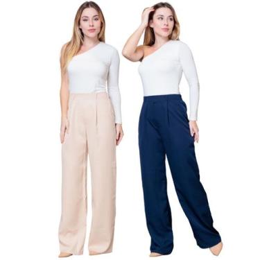 Imagem de Kit 2 Calças Pantalona Feminina de Alfaiataria Lisa com Pregas - Maran
