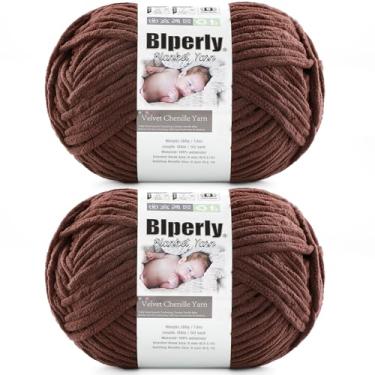 Imagem de Pacote com 2 fios de cobertor macio de chenille para crochê – #6 fios grossos super volumosos de textura torcida para tricô, amigurumi e decoração de casa (198 g 140 m cada) (curry escuro)