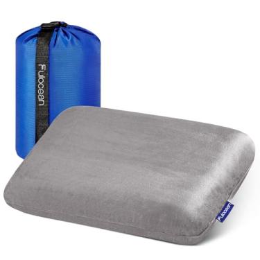 Imagem de Travesseiro de espuma viscoelástica refrescante para viagem e acampamento para mochila e aviões, travesseiro pequeno para caminhadas e carro com capa de rayon de bambu lavável e bolsa portátil,