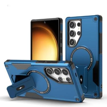 Imagem de HJZSZX Para Galaxy S25Plus Armadura Magnética Suporte À Prova de Choque TPU Macio + Capa de Telefone Rígida de Cor Sólida para PC (Para Galaxy S25Plus / Azul)