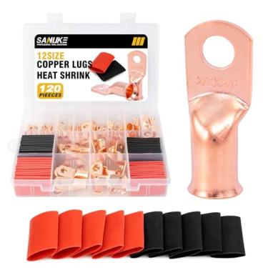 Imagem de Sanuke 120 peças AWG 8 6 4 2 anéis de cobre com conjunto termorretrátil, 60 peças de cabos de bateria resistentes fechados, terminais tubulares com 60 peças de tubos termorretráteis