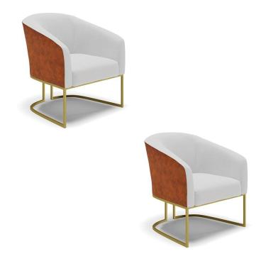 Imagem de Cadeira Sala De Jantar Industrial Dourada Kit 2 Stella Noz/linho D03 - D'rossi Cor Cinza