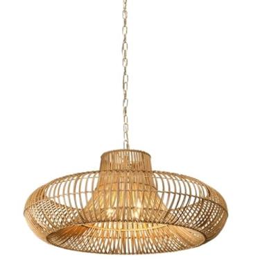 Imagem de Laite Lumens Luminária pendente de bambu tecida à mão de 50,8 cm - Lustre de vime natural Boho para sala de estar/sala de jantar/quarto (2 luzes)