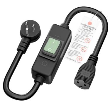 Imagem de Cabo de extensão à prova d'água de ângulo reto, cabo de extensão de interruptor liga/desliga em linha, SJTW 14AWG 3C IP57 à prova d'água, interruptor em linha resistente máx. 20A 125V L = 1,5 pés..