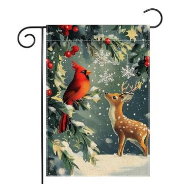Imagem de Bandeira de jardim de pássaro vermelho floco de neve de rena 30 x 45 cm dupla face