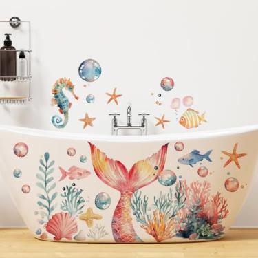 Imagem de Adesivo autoadesivo de parede de sereia, mundo subaquático, banheiro, banheiro, decoração de parede