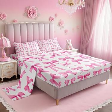 Imagem de Jogo de cama infantil casal com gravata borboleta, princesa sonhadora, decoração de quarto infantil, lençol rosa e branco (com elástico + 2 fronhas)