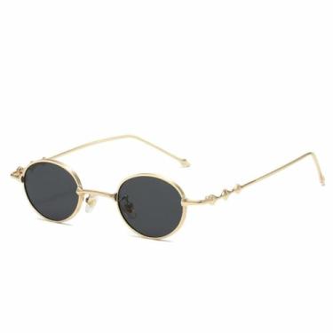 Imagem de HCPIHF Óculos de grau ovais steampunk masculino e feminino, armação de metal com lentes UV400 (C1 dourado e preto)