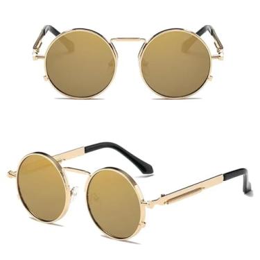 Imagem de HCPIHF Óculos estilo punk vintage masculino retrô redondo armação de metal feminino moda uv400 (dourado)