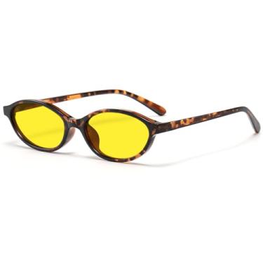 Imagem de Breaksun Óculos de sol ovais retrô para mulheres, moderno, oval, estreito, olho de gato, óculos escuros anos 90, vintage, Leopardo marrom/amarelo, MM