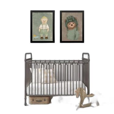 Imagem de Kit 2 Quadros Quarto De Bebê Ursos Vintage 45X34Cm - Vidro