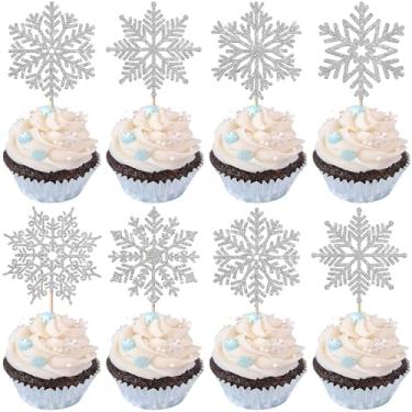 Imagem de Rsstarxi 36 Pack Snowflakes Cupcake Toppers Snowflakes Decorations Snow Cupcake Picks for Winter Frozen Theme Baby Shower Birthday Christmas Party Cake Decorations Silver